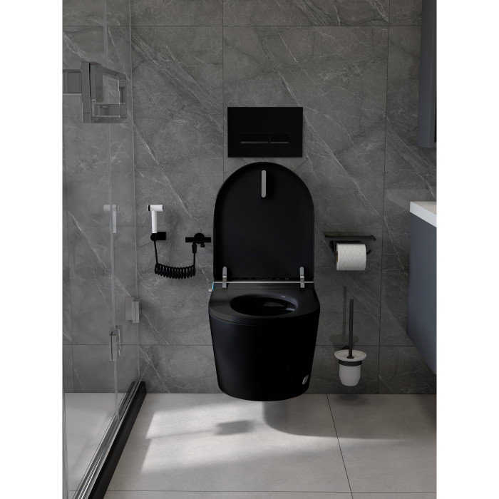 Rippuv WC koos bidetifunktsiooniga Rimless, istme ja kaanega