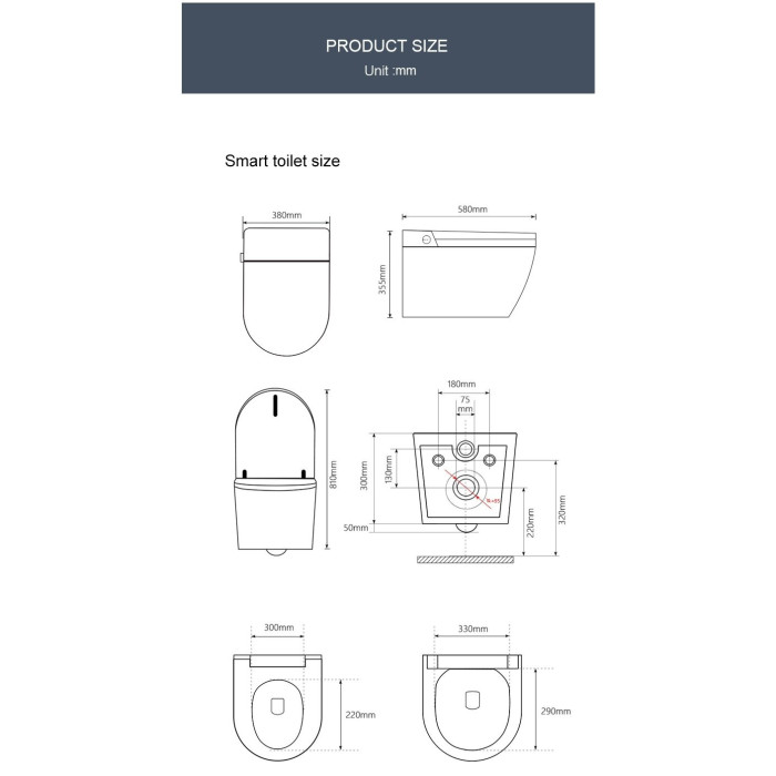 Rippuv WC koos bidetifunktsiooniga Rimless, istme ja kaanega