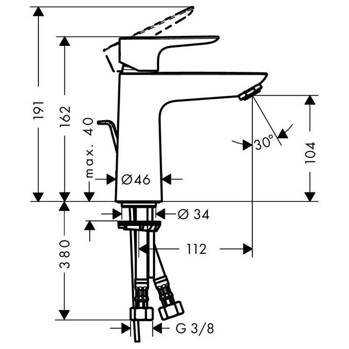HANSGROHE Talis E 110 sink mixer with pop-up waste, brushed black chrome, 71710340