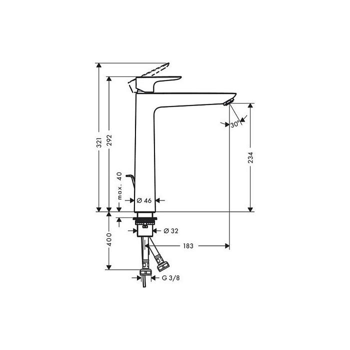 Смеситель для раковины с донным клапаном HANSGROHE Talis E 240, 71716340