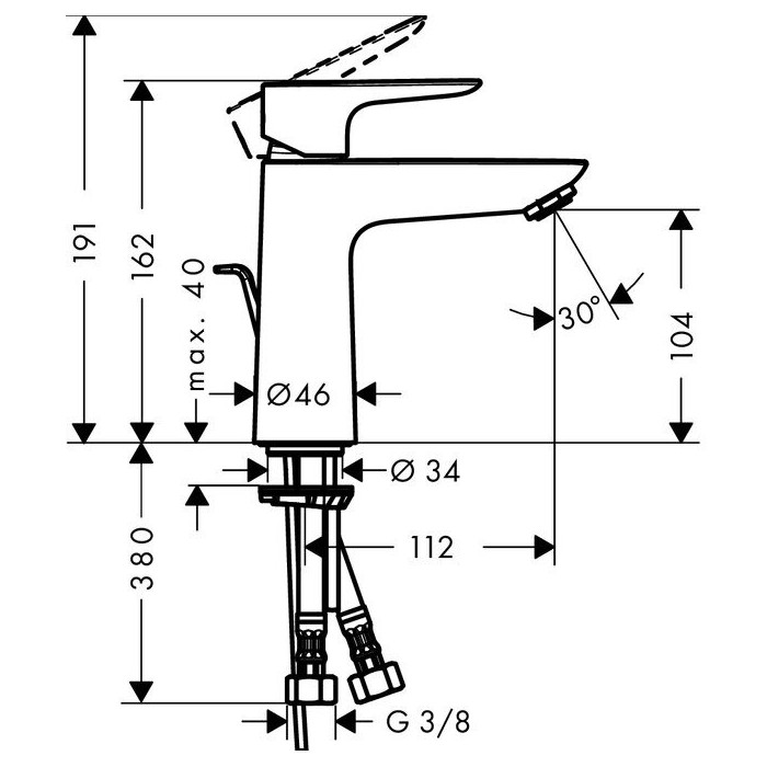 Washbasin mixer with pop-up waste HANSGROHE Talis E 110, 71710700