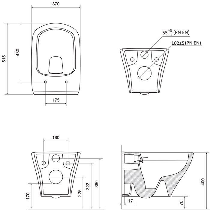Rippuv WC-pott RAVAK Classic RimOff õhukese kaanega Classic SLIM soft close, GL20X01671