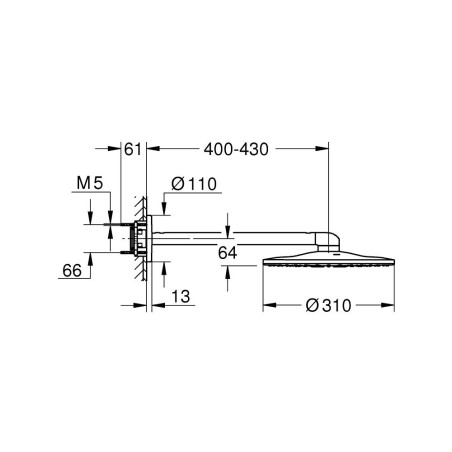 Statsioonaarne dušipea hoidikuga GROHE Rainshower SmartActive 310 mm 2jet, 26475GN0