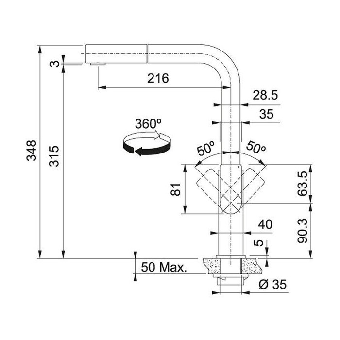Kitchen (sink) faucet with pull-out hose FRANKE Mythos, 115.0547.853
