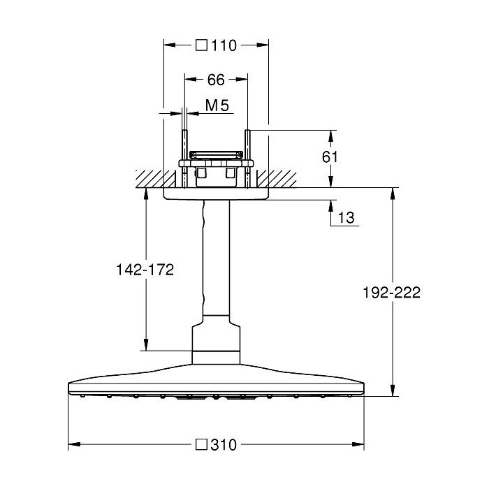 Statsioonaarne dušipea hoidikuga GROHE Rainshower SmartActive 310 mm Cube 2jet, 26481GN0