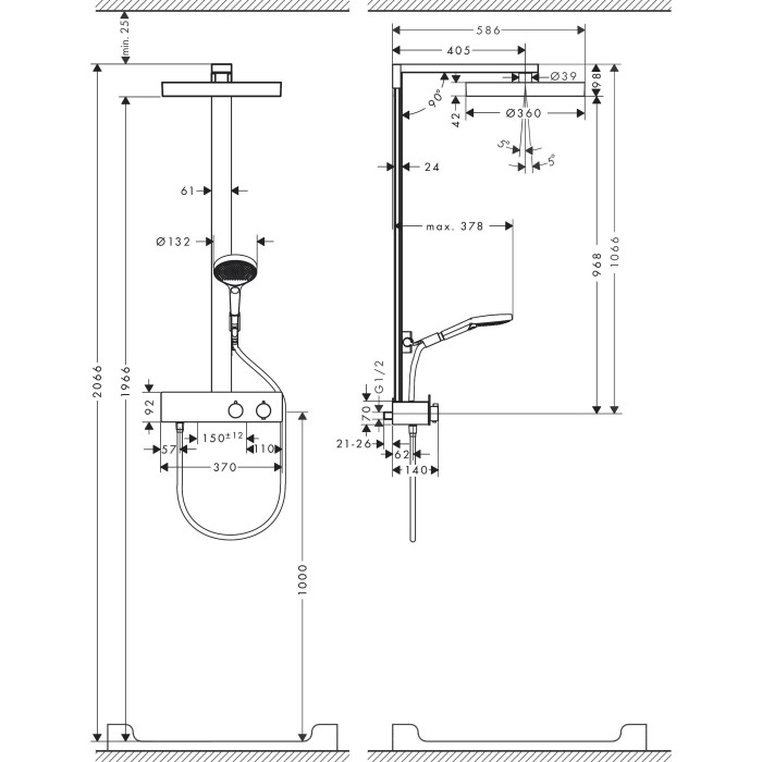 Termostaatiline vihmadušisüsteem HANSGROHE Rainfinity 360 Dušitorud 1jet, 26853700