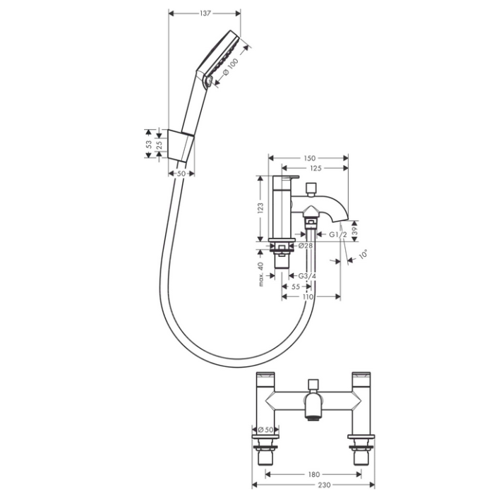 Hansgrohe Vernis Blend 2-Hole Bath Mixer, 71461000