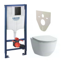 GROHE Solido concealed WC frame with black Even button, gasket with fittings (4 in 1) + LAUFEN Rimless wall-mounted unit s