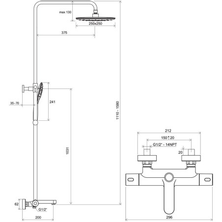 The RAVAK Termo 300 shower stand with a thermostatic bath mixer is a shower set, X070444.