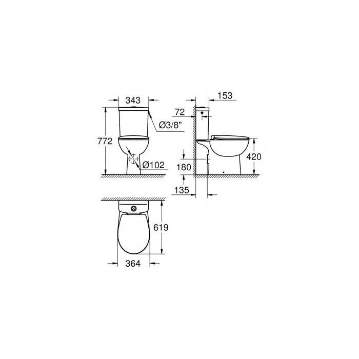 Paigaldatav WC GROHE Bau Ceramic Rimless pehme sulgemise kaanega, 39496000