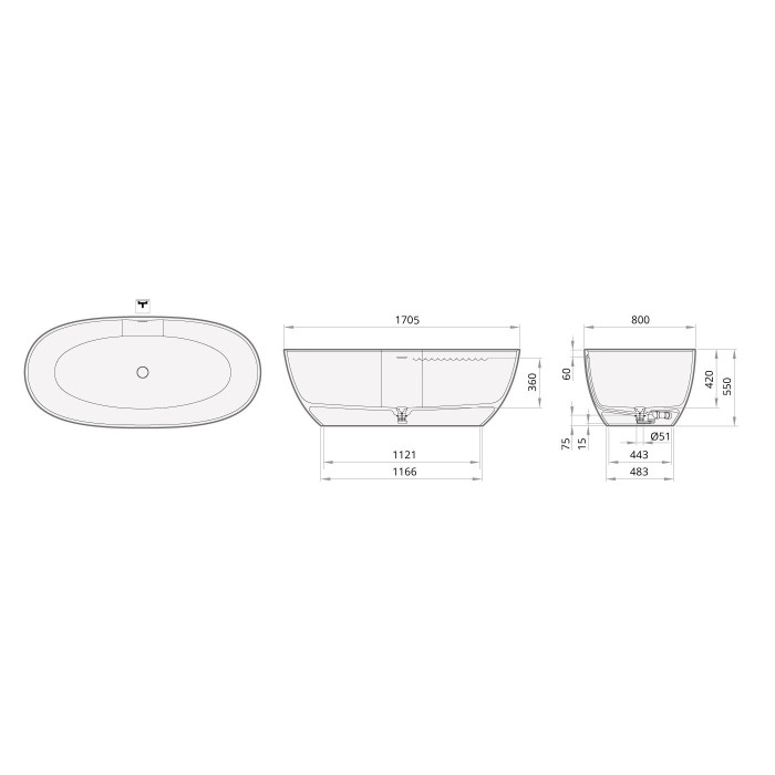 Kivimassist vann PAA Bella 800 x 1705 mm, valge