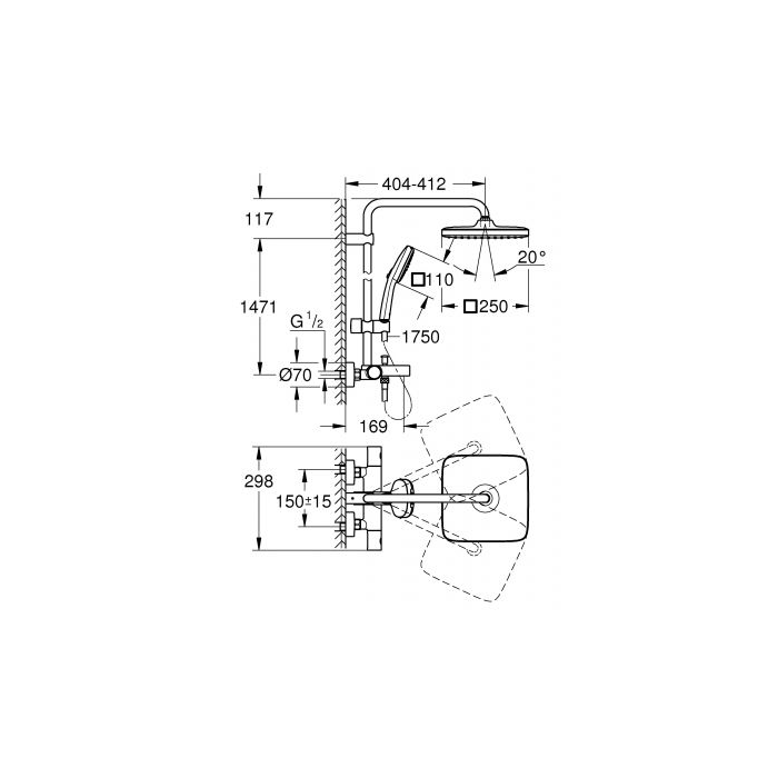 Termostaatiline dušisüsteem kraaniga vannile GROHE Vitalio Comfort 250, 269842431