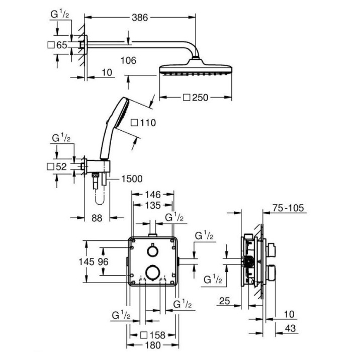 Potise termostaatiline dušikomplekt GROHE Precision, 348822430