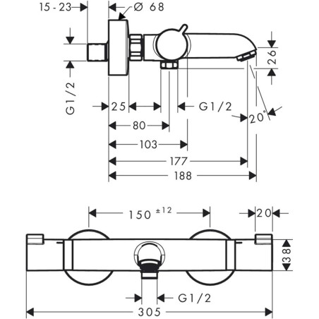 Termostaatiline vann - dušisegisti HANSGROHE Ecostat Comfort, 13114140