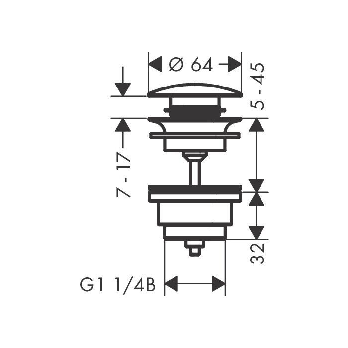 Bottom valve with overflow HANSGROHE push-open, 50100670