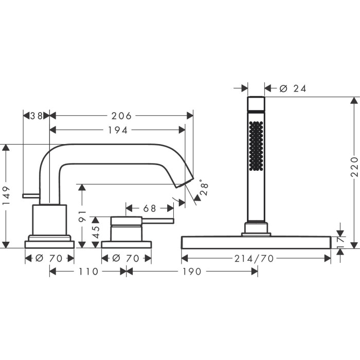 3-osastmeline vannisegisti HANSGROHE Tecturis S, 73447000