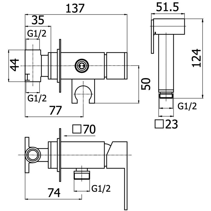 Bidetta shower set MARINER Quadrum, QUA2000-CR