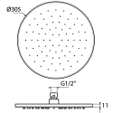 Stationary shower head MARINER 305 mm, WLS3190-GM