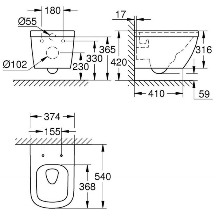 GROHE Euro Ceramic Rimless wall-mounted toilet with seat and soft-closing lid, 39703000