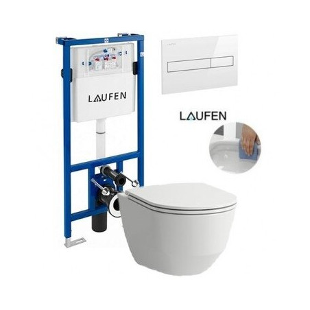 Laufen 4 in 1 concealed toilet frame, white + Laufen Pro Rimless wall-mounted toilet with SLIM Slowclose seat