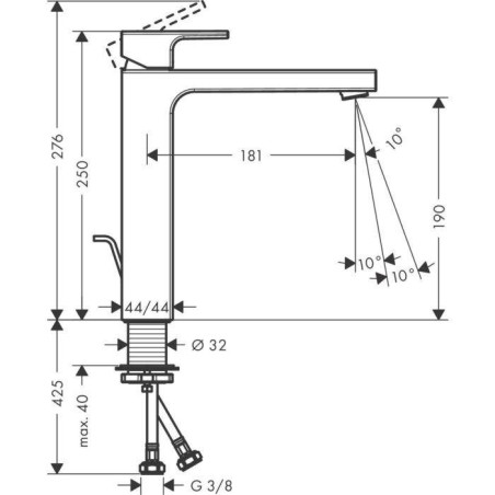Смеситель для раковины с донным клапаном HANSGROHE Vernis Shape 190, 71590000