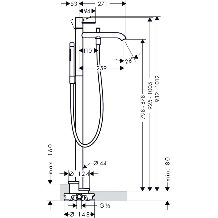 Floor-mounted bath mixer AXOR Loop, 38442000