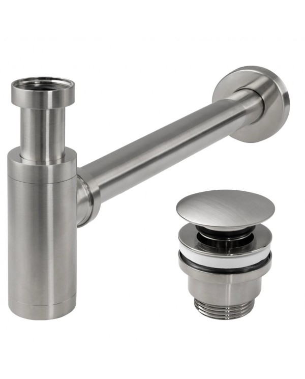 Click Clack set of sink siphon with bottom valve, made of stainless steel