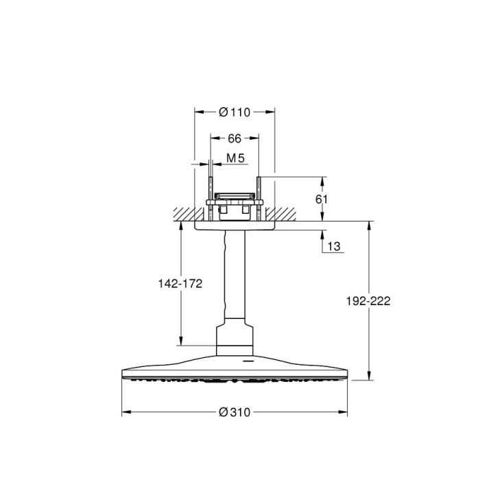 Стационарная душевая насадка с держателем GROHE Rainshower SmartActive 310 мм 2jet, 26477DL0