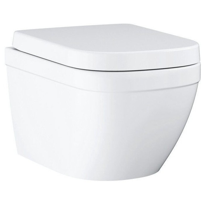 Rippuv WC GROHE Euro Ceramic Rimless Compact koos istekoha ja pehme sulgemise kaanega