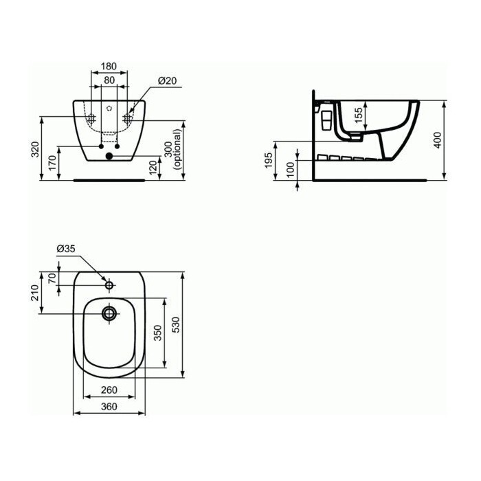 Подвесной биде IDEAL STANDARD Tesi, T457001