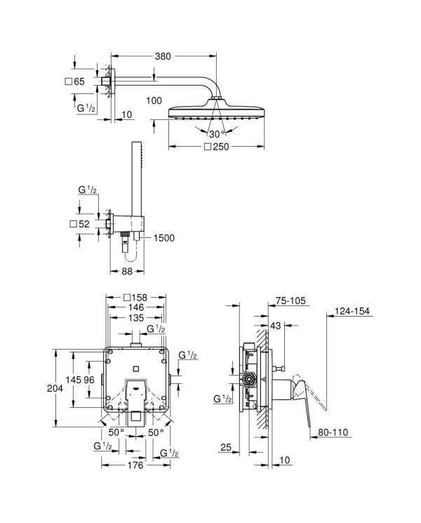 Смеситель для душа GROHE Eurocube Tempesta 250 Cube, 25239000