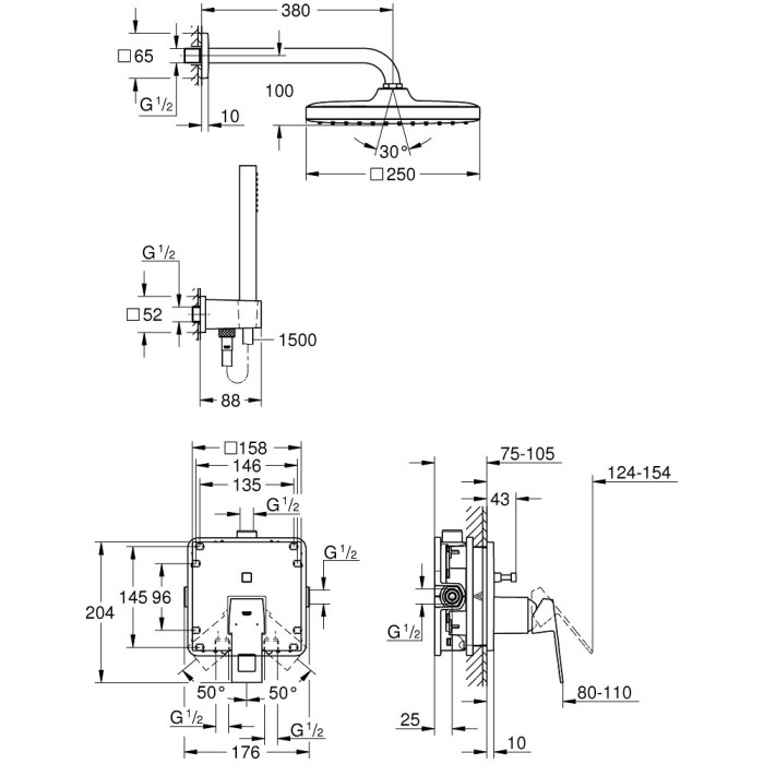 GROHE Eurocube Tempesta 250 Cube concealed shower system, 25239000