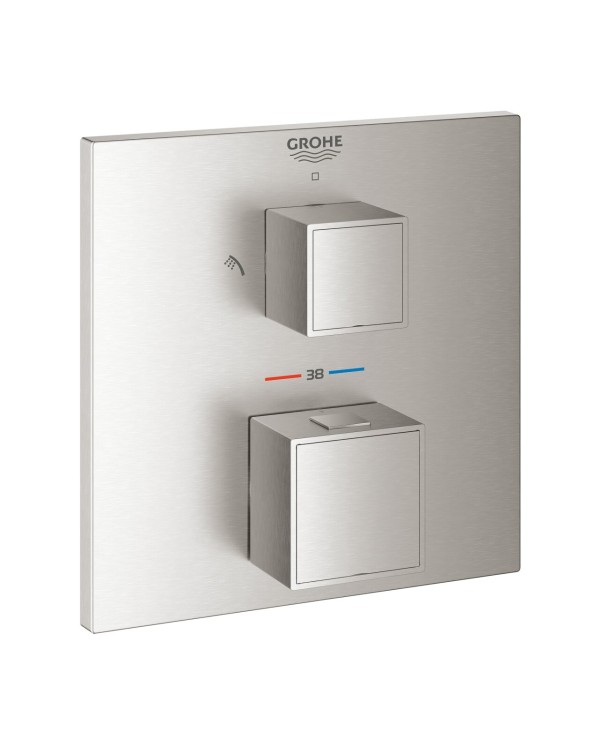 Potinkinis termostaatiline dušisegisti GROHE Grohtherm Cube 2 väljundiga, supersteel, 24154DC0