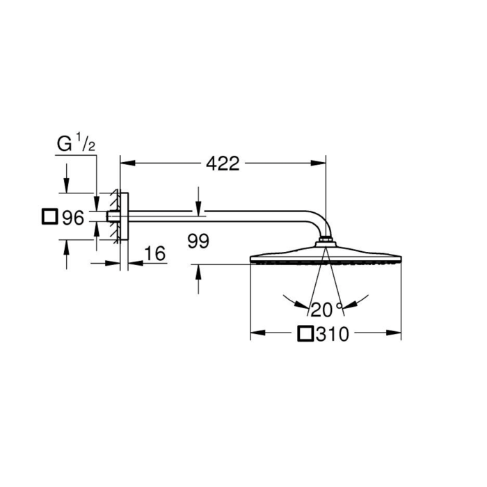 GROHE Rainshower Mono Cube 310 stationary shower head with holder, 26564DC0