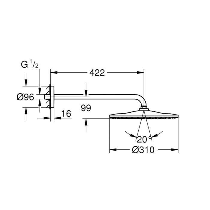 Statsionaarne dušipea hoidikuga GROHE Rainshower Mono 310 mm 1jet, 22121KF0