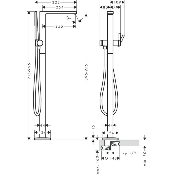 Floor-mounted bath mixer HANSGROHE Tecturis E, 73445140