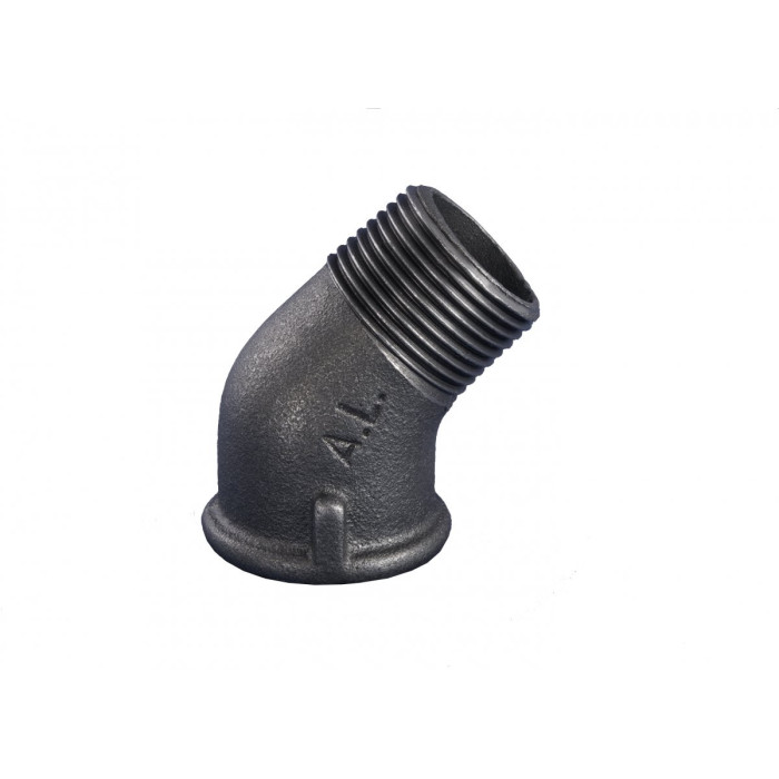Küünarnukk GRODITZER FITTINGS (A.L.) 1"" v/sis. - 45°, Must