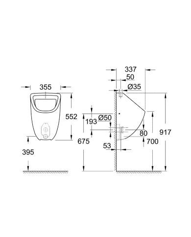 Pissuar GROHE Bau Ceramic, 39439000 välise veetootega