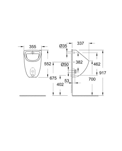 Писуар с внутренним водяным вводом GROHE Bau Ceramic, 39438000