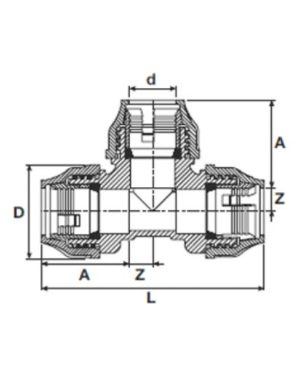 Пластиковый зажимной тройник для ПЭ трубы PIMTAS 90 x 90 x 90, EX70001307
