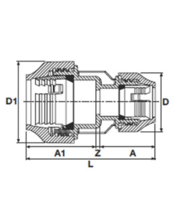 Plastic screw-on reduced fitting for PE pipe PIMTAS 50 x 32, EX70001607