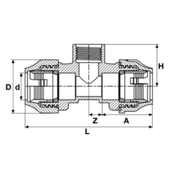 Пластиковый зажимной тройник для PE трубы PIMTAS 25 x 1/2" середина x 25, EX70002302M