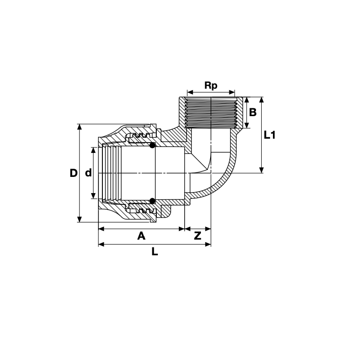 Пластиковая зажимная elbow для PE трубы PIMTAS 20 x 1/2" внутренняя, EX70002400M