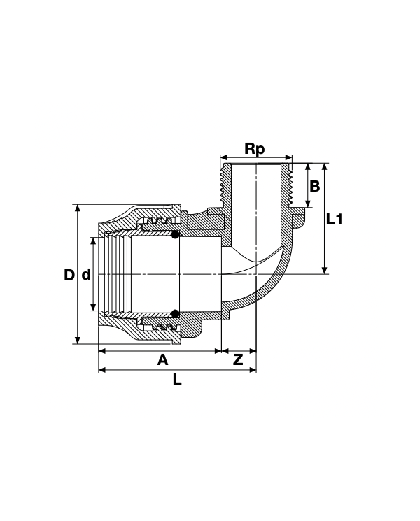 Пластиковая зажимная elbow для PE трубы PIMTAS 50 x 1 1/2" наружная, EX70002012
