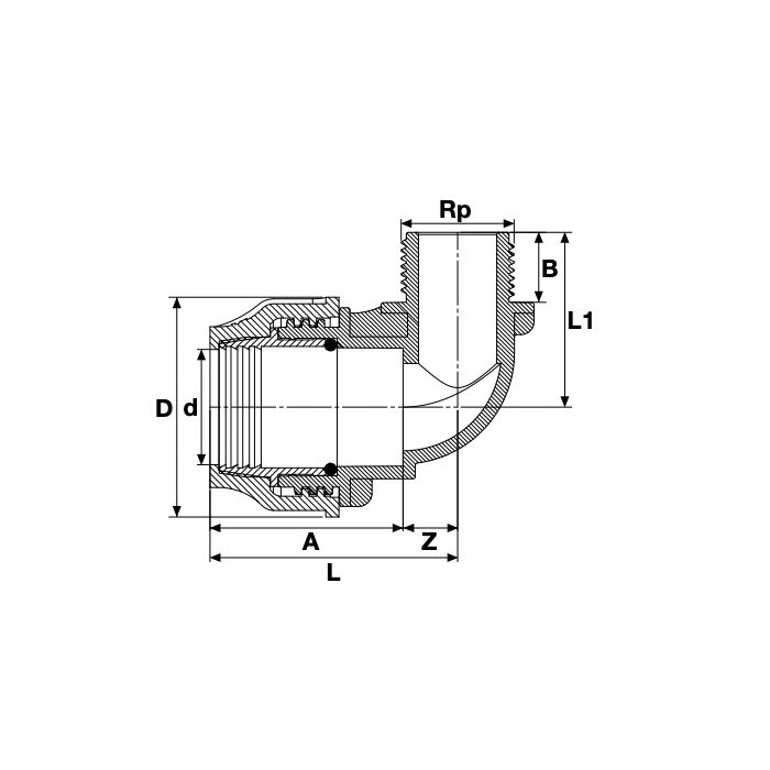 Пластиковая зажимная elbow для PE трубы PIMTAS 90 x 3" наружная, EX70002021
