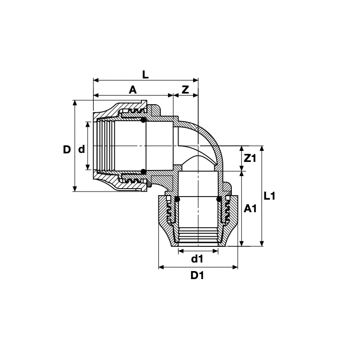Plastic screw-on reduced elbow for PE pipe PIMTAS 50 x 40, EX70001803