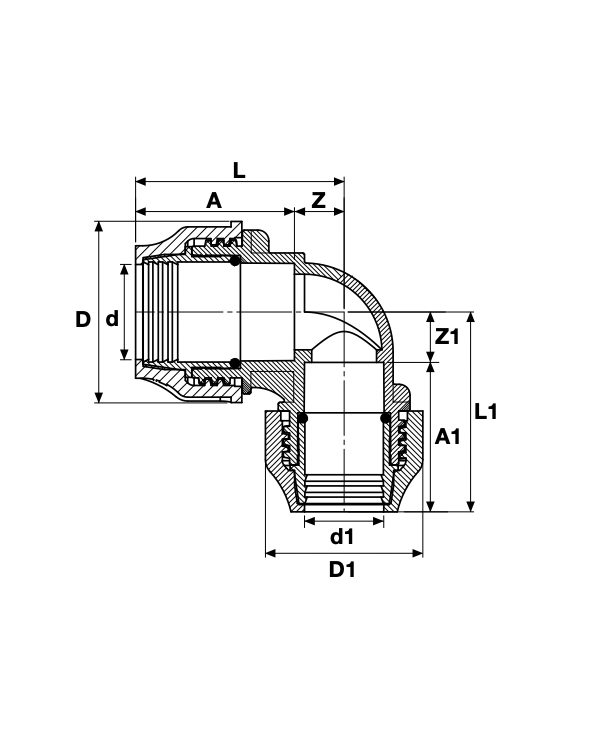 Пластиковая зажимная редуцированная elbow для ПЭ трубы PIMTAS 110 x 90, EX70001808