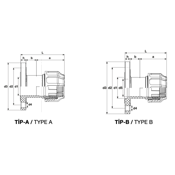 Plastikust sulgev ühendus flantsiga PE torule PIMTAS 63 x 2 1/2" B, EX70002603