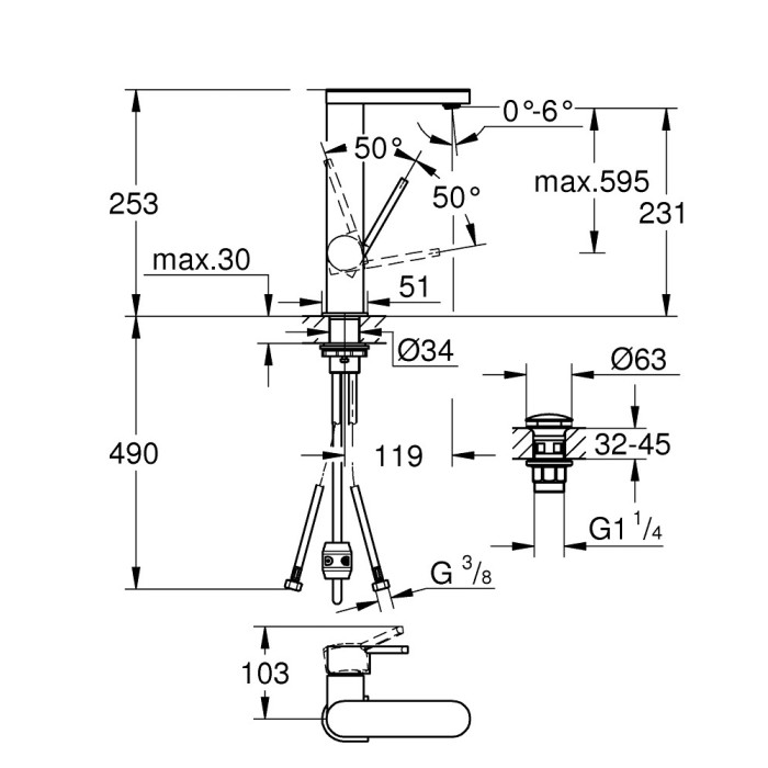 GROHE Plus L 231 mm sink mixer, 23844003