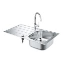 Stainless steel sink with Bau kitchen faucet GROHE K200, 31562SD1